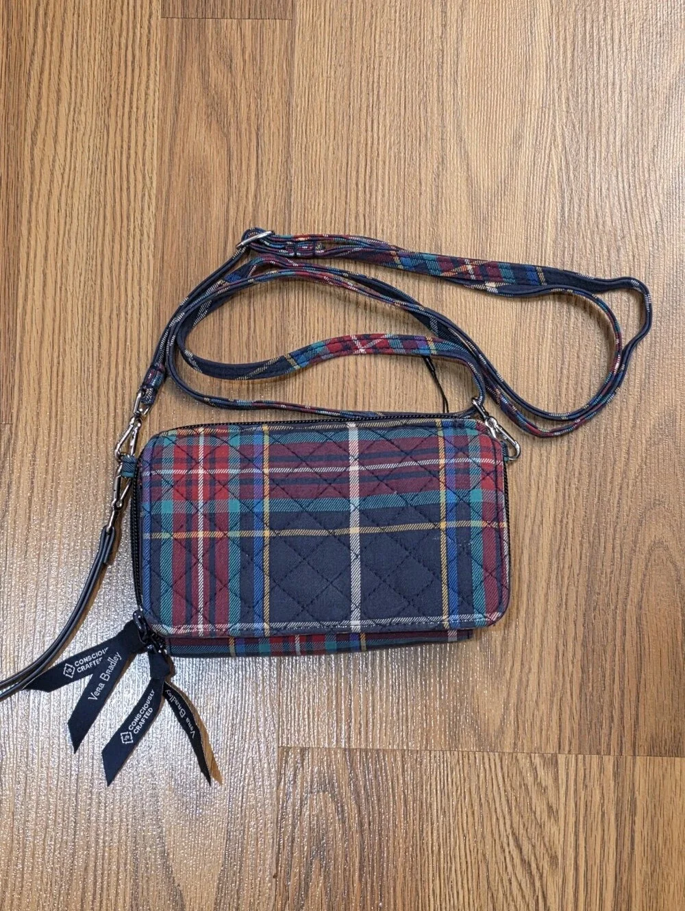 Vera Bradley Tartan Plaid RFID Navy All-In-One Crossbody Handbag Purse Travel